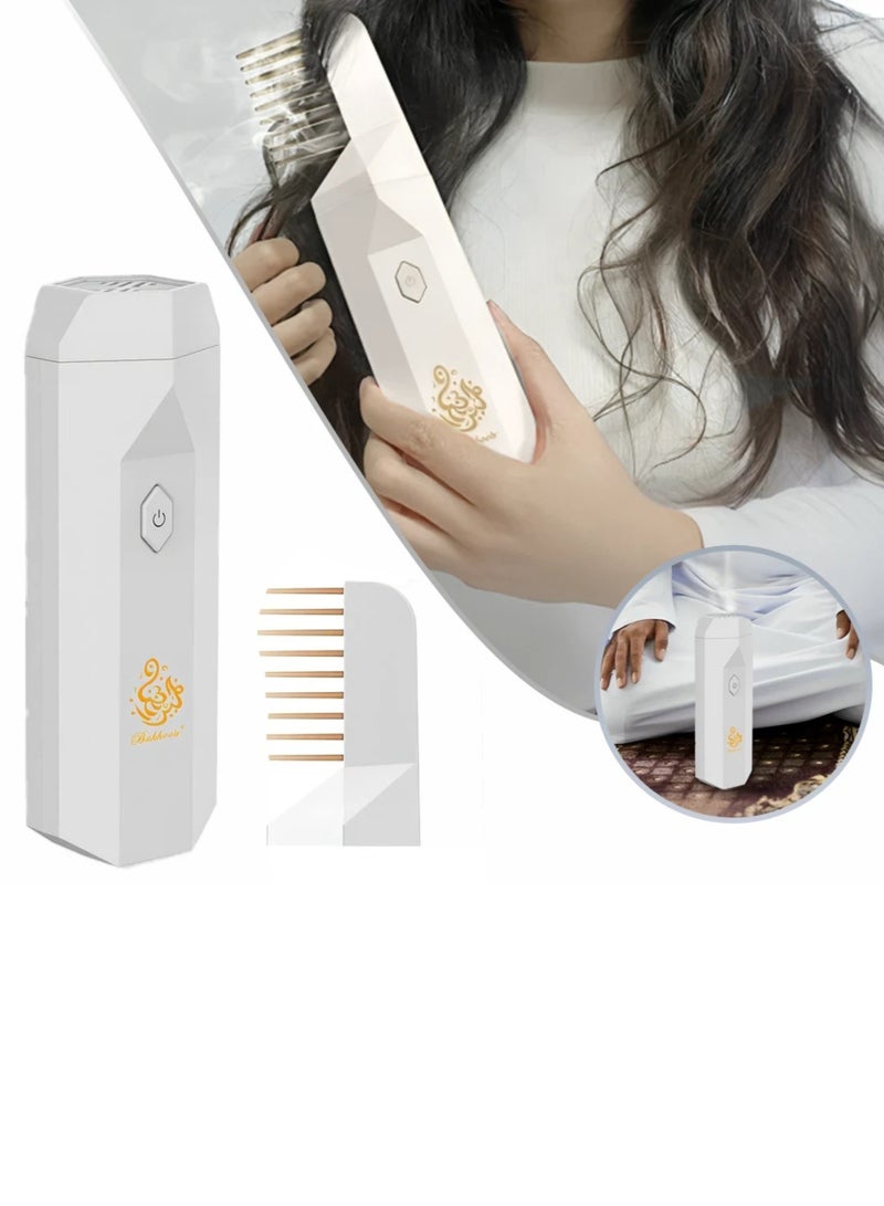 Bukhoor 2-in-1 Electric Bakhoor Incense Burner Hair Comb Diffuser USB Rechargeable Arabic Aroma – White - Image 2